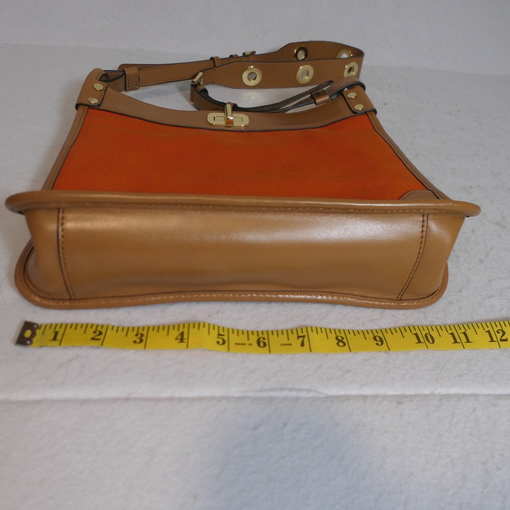 Michael Kors Womens Sullivan Messenger Bag L Tangerine Tan Canvas Leather Bold - Picture 4 of 16